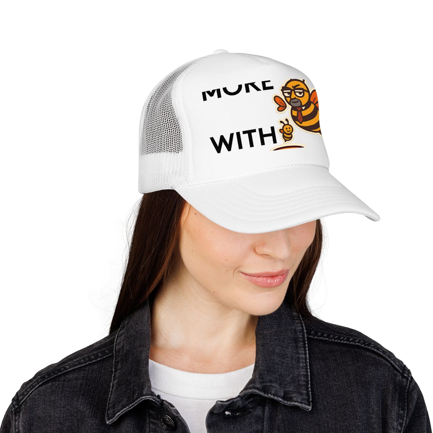You Catch More Bees with Honey Foam Trucker Hat - lifestyle view | Genius Mangoes