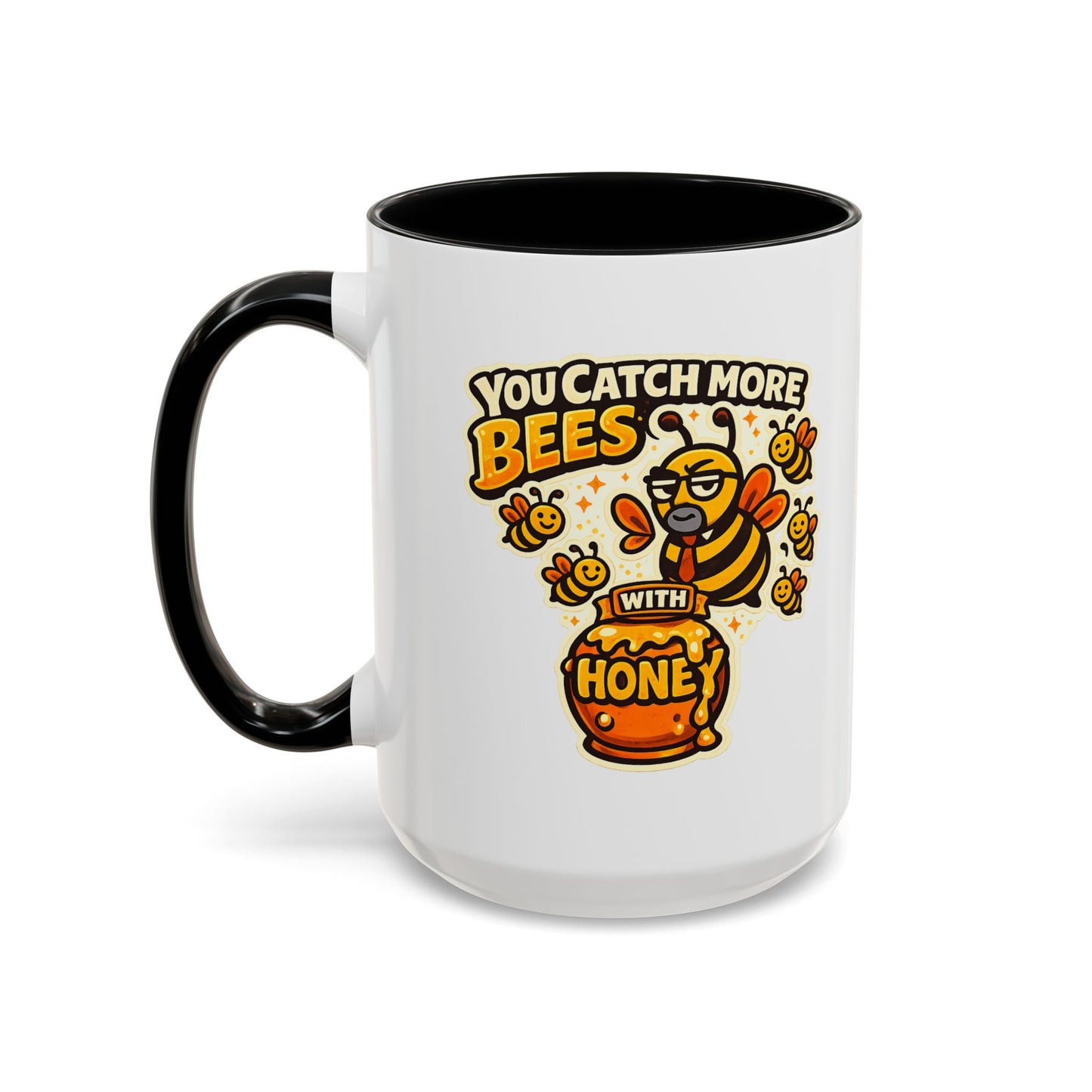 You Catch More Bees with Honey Coffee Mug - Color Accent 11oz and 15oz | Genius Mangoes