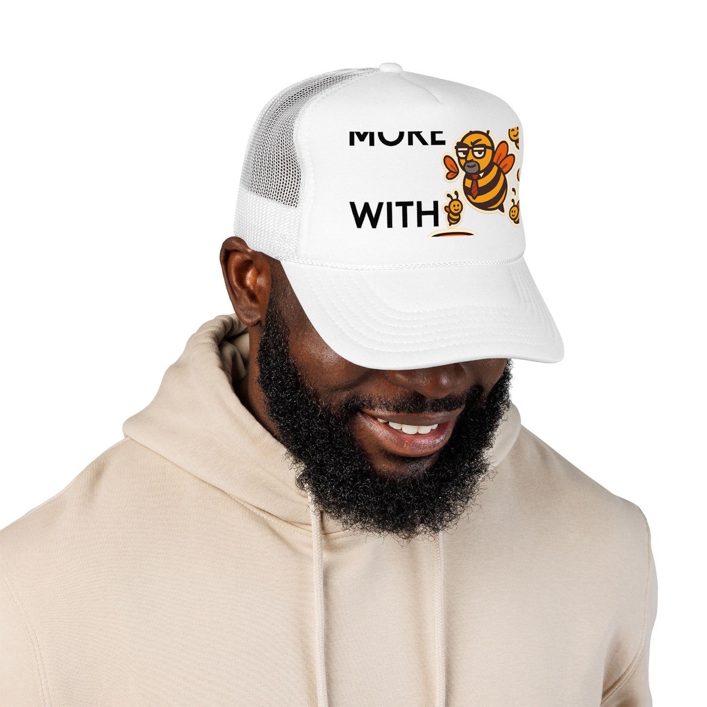 You Catch More Bees with Honey Foam Trucker Hat - lifestyle view | Genius Mangoes