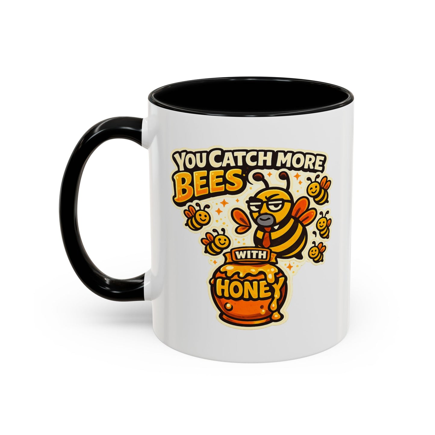 You Catch More Bees with Honey Coffee Mug - Color Accent 11oz and 15oz | Genius Mangoes